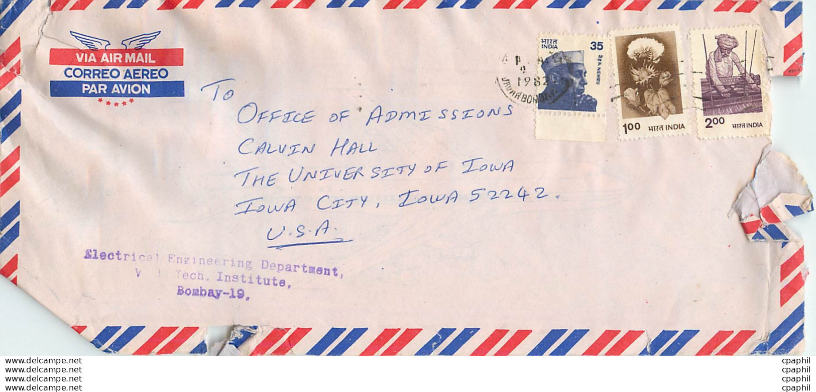 Lettre Cover Inde India University Iowa City - Lettres & Documents