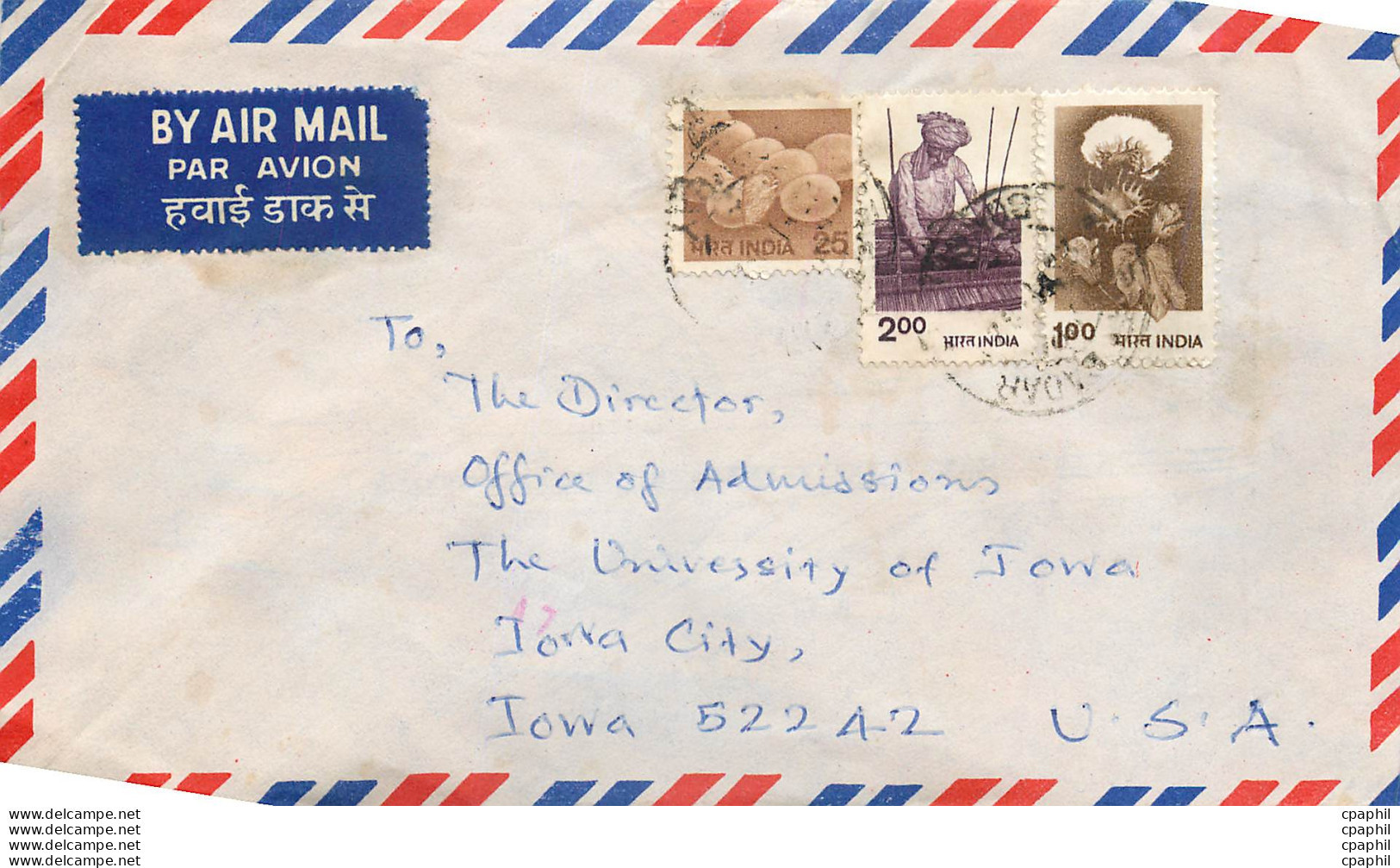 Lettre Cover Inde India University Iowa City - Covers & Documents