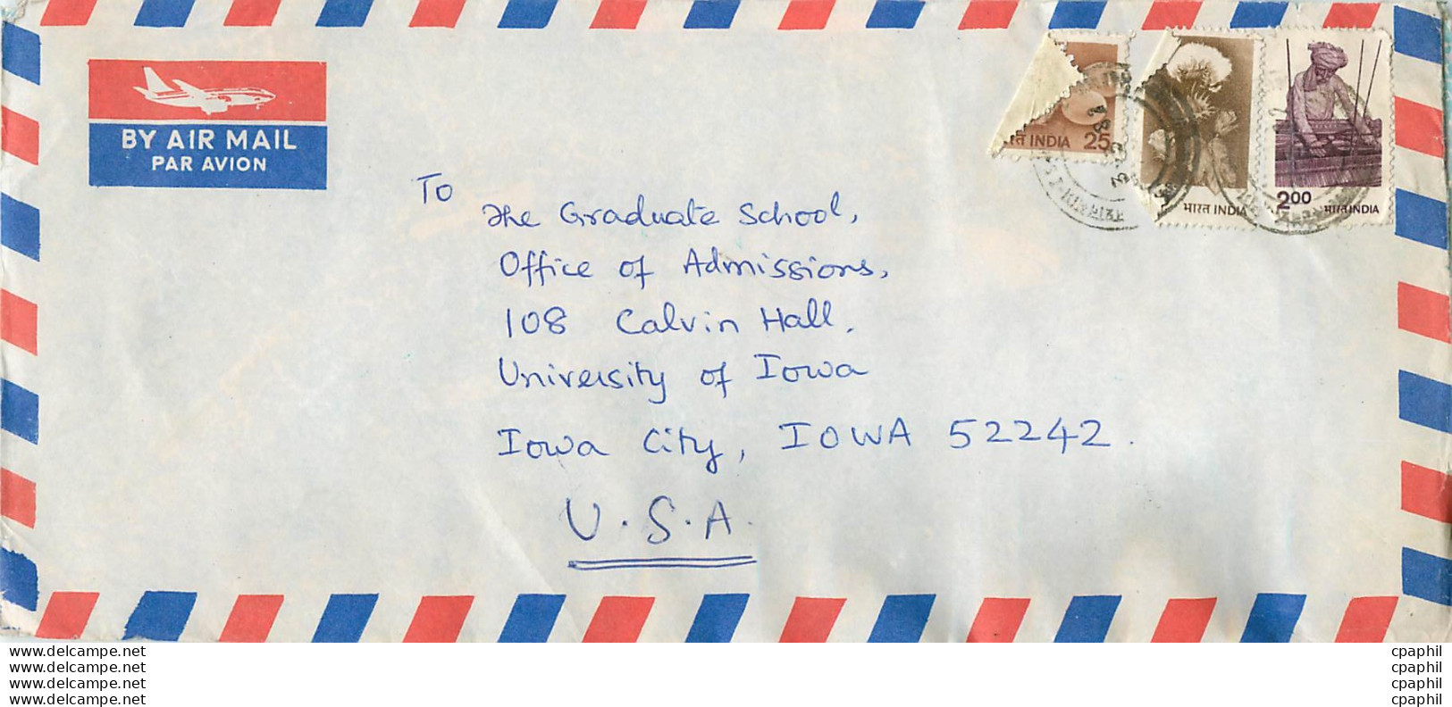 Lettre Cover Inde India University Iowa City - Covers & Documents