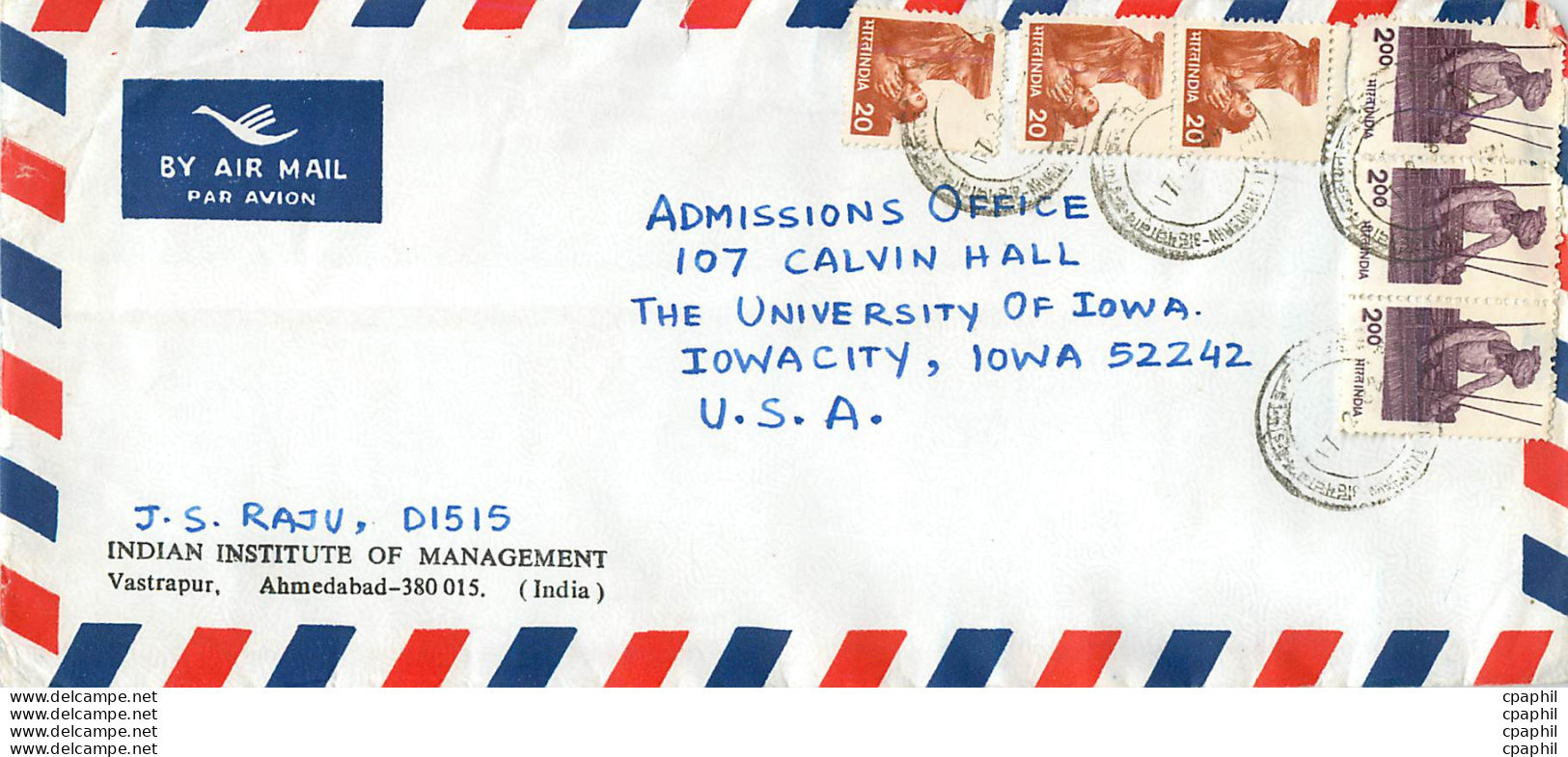 Lettre Cover Inde India University Iowa City - Briefe U. Dokumente