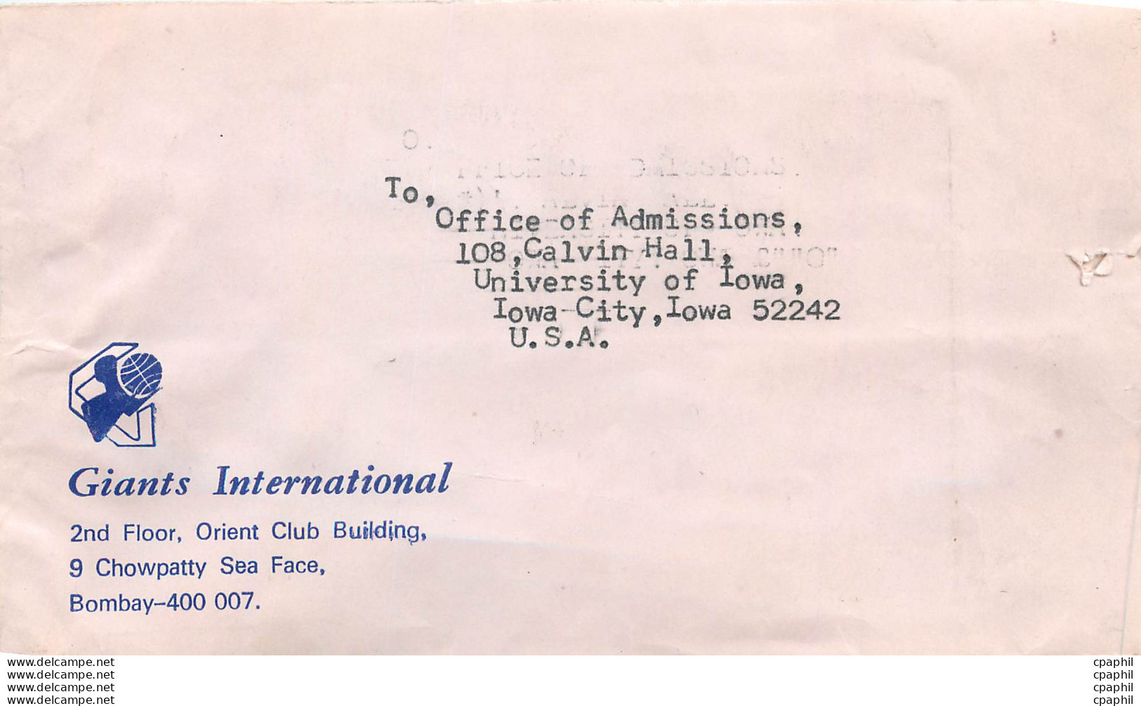 Lettre Cover Inde India University Iowa City Bombay - Covers & Documents