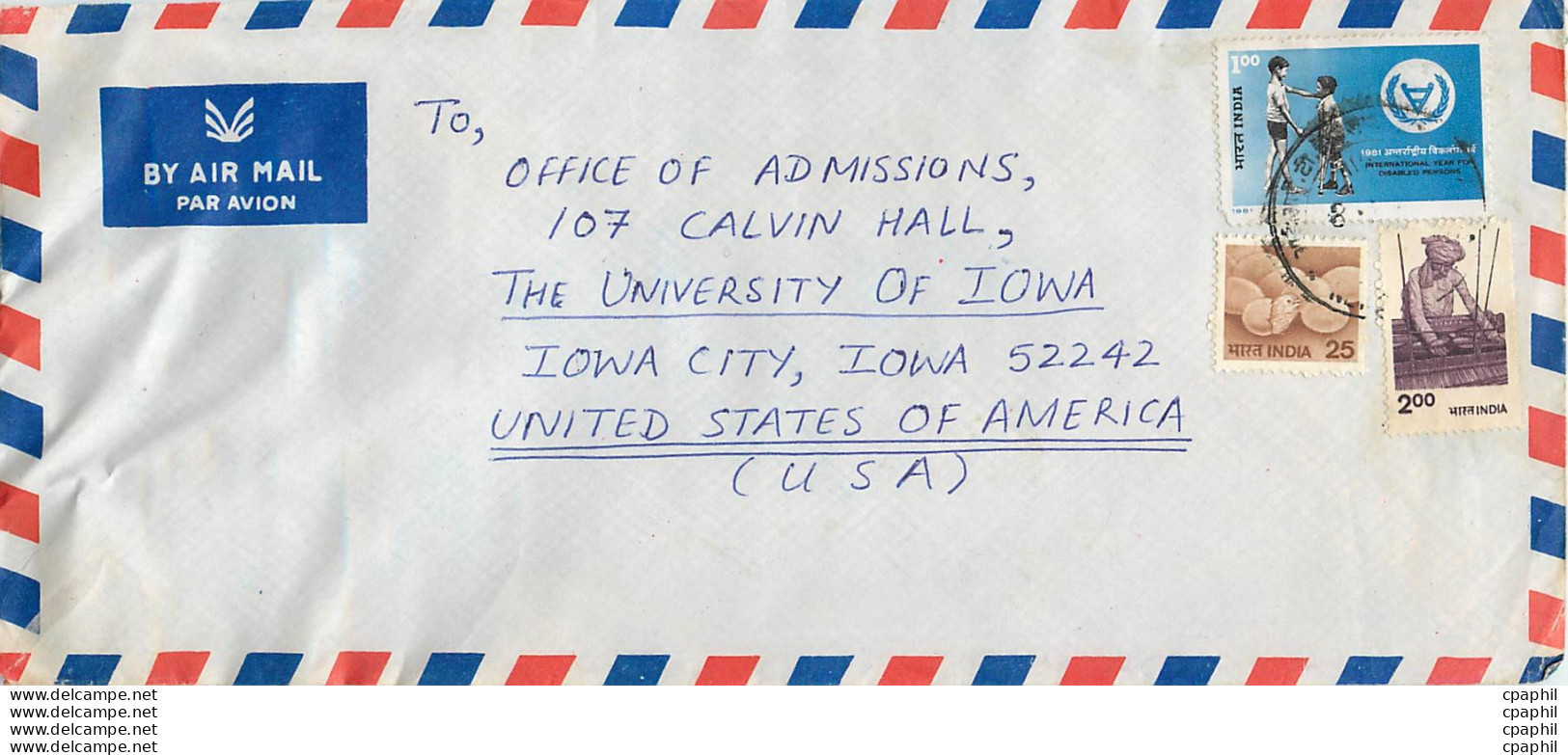 Lettre Cover Inde India University Iowa City - Cartas & Documentos