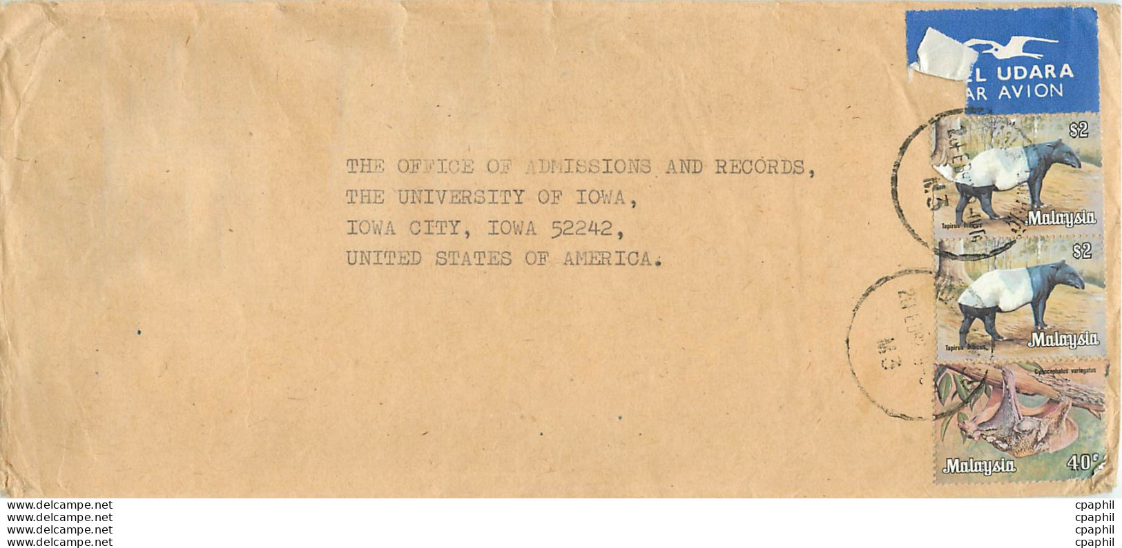 Lettre Cover Malaisie University Iowa - Malaysia (1964-...)