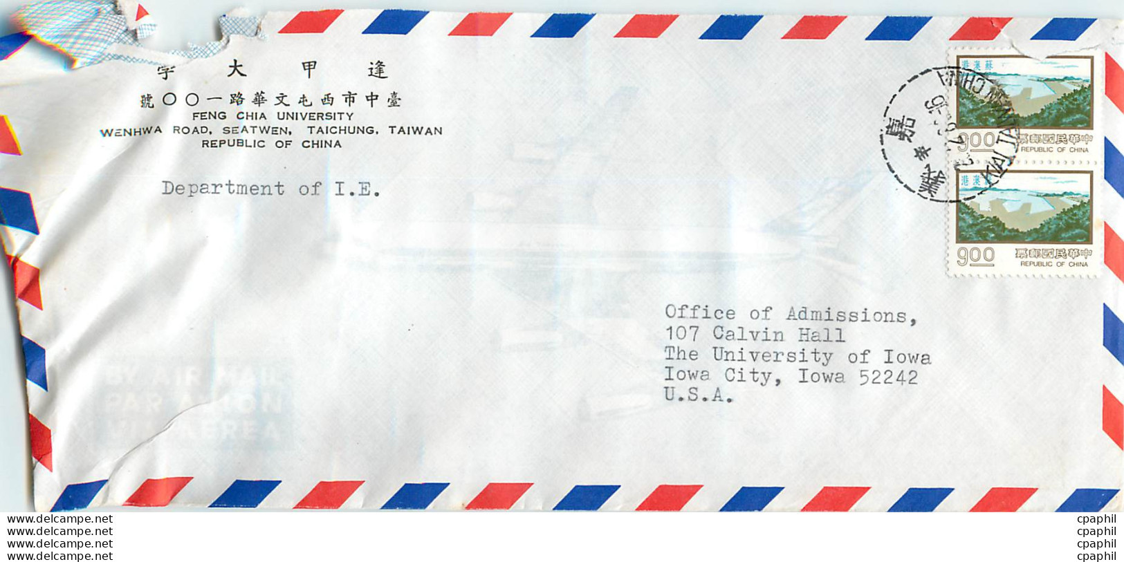 Lettre Cover Chine China University Iowa Tunghai - Storia Postale