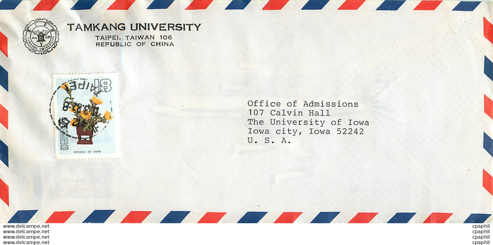 Lettre Cover Chine China University Iowa Cheng Kung - Cartas & Documentos