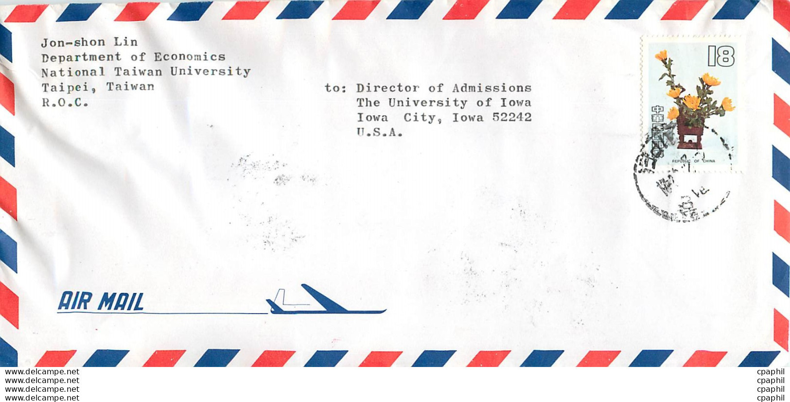 Lettre Cover Chine China University Iowa Chengchi - Storia Postale