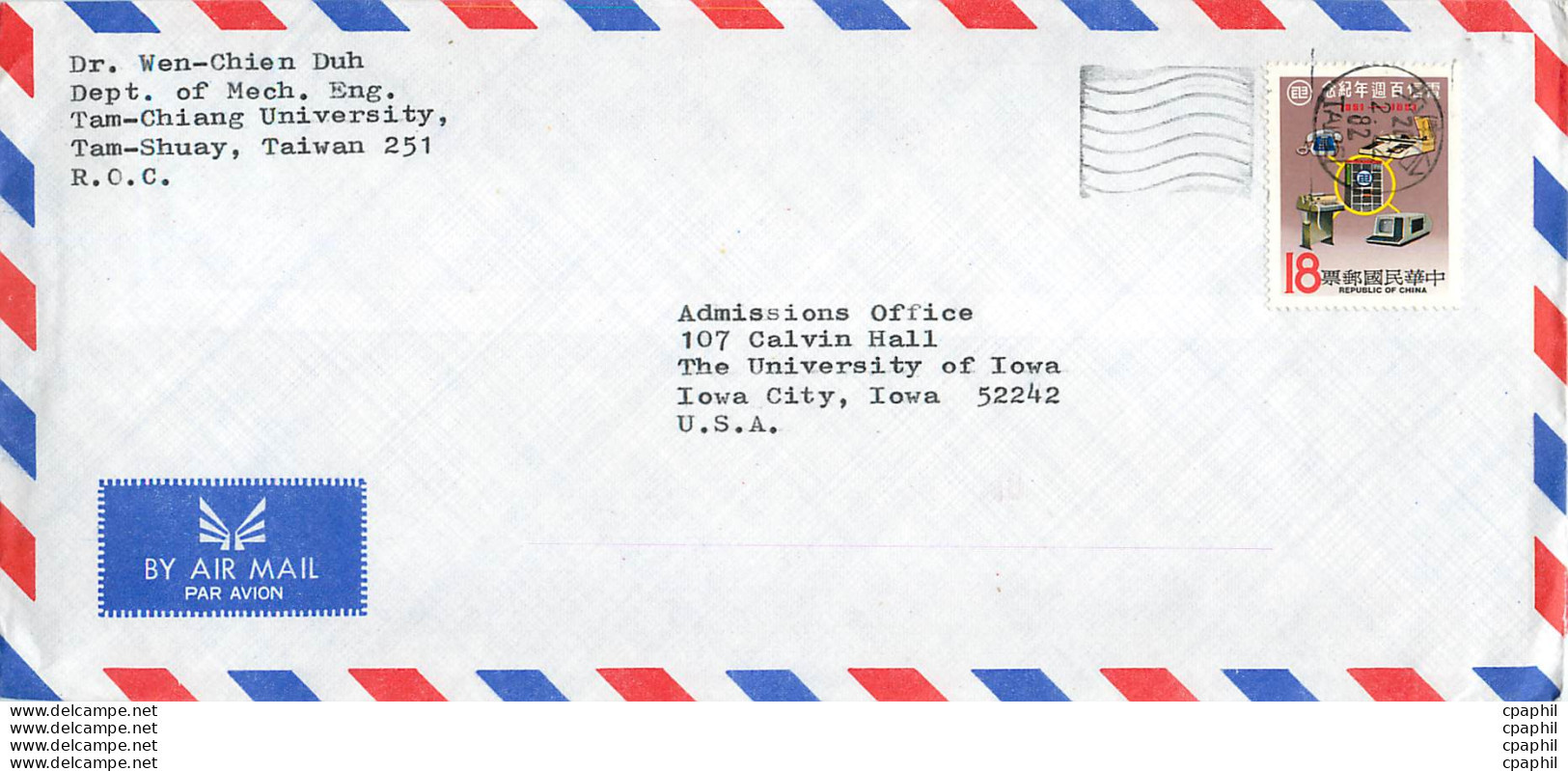 Lettre Cover Chine China University Iowa - Storia Postale