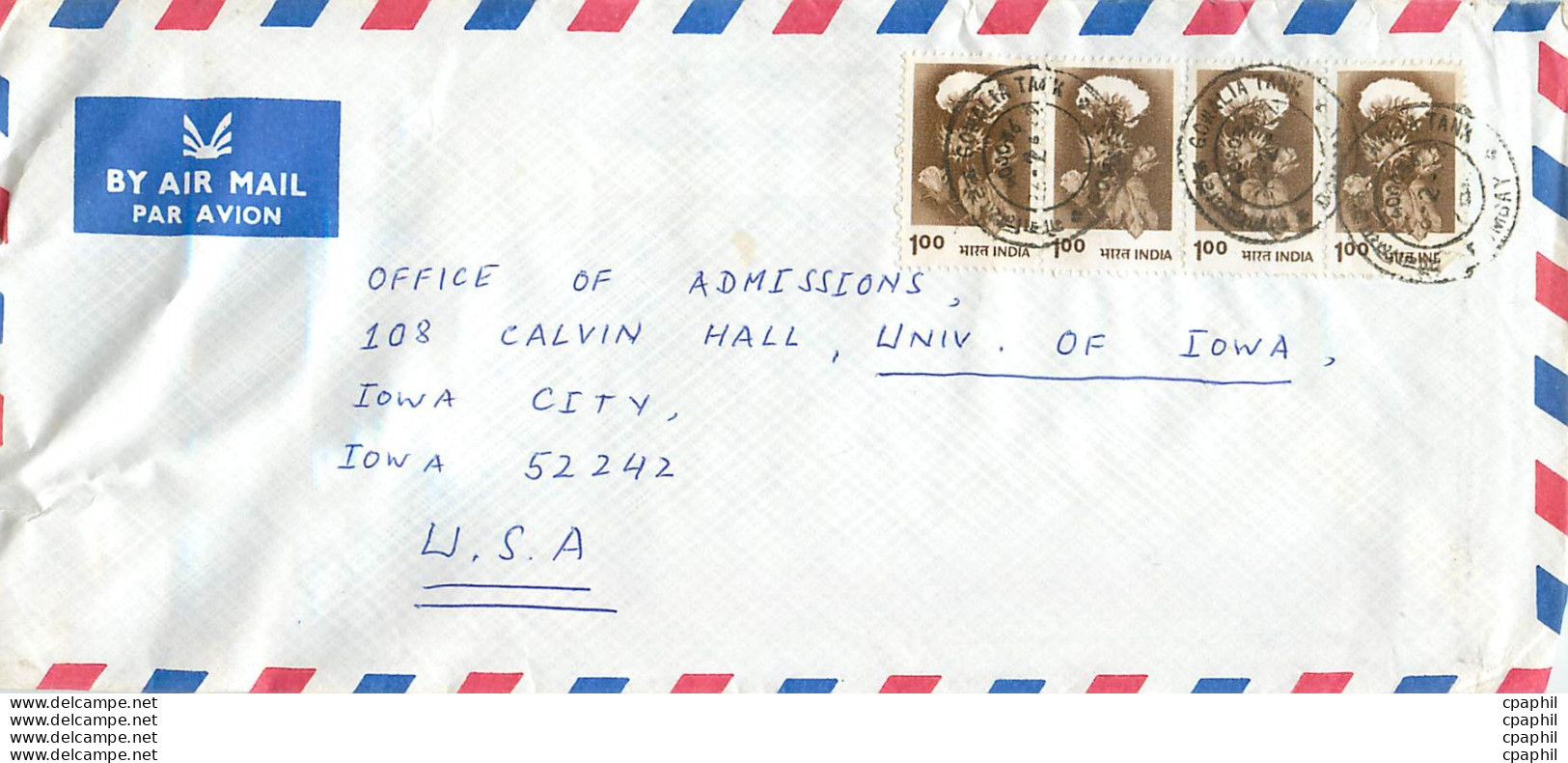 Lettre Cover Inde India University Iowa - Covers & Documents