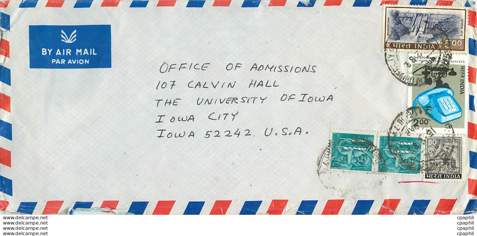 Lettre Cover Inde India University Iowa Telephone - Cartas & Documentos