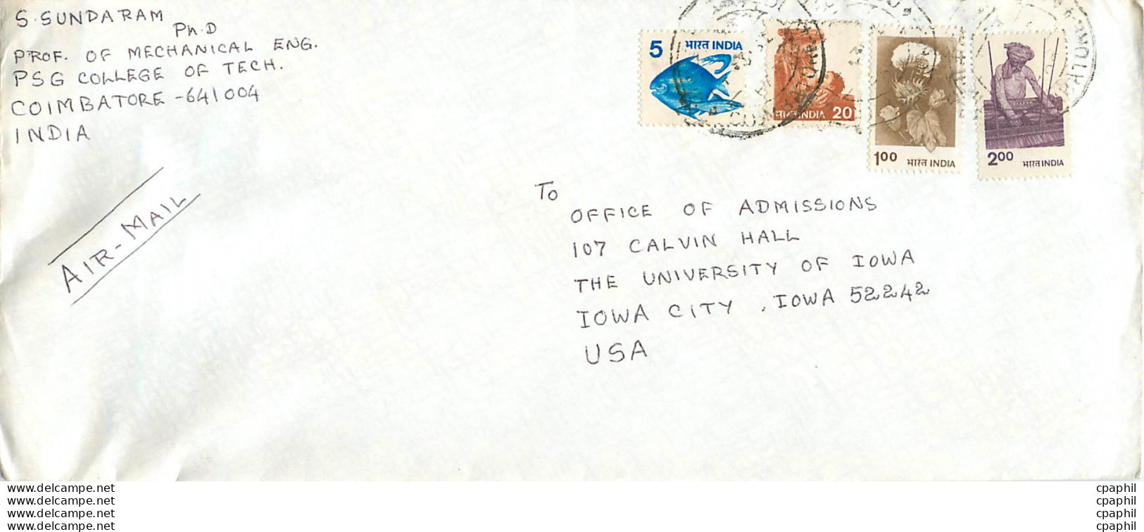 Lettre Cover Inde India University Iowa - Covers & Documents