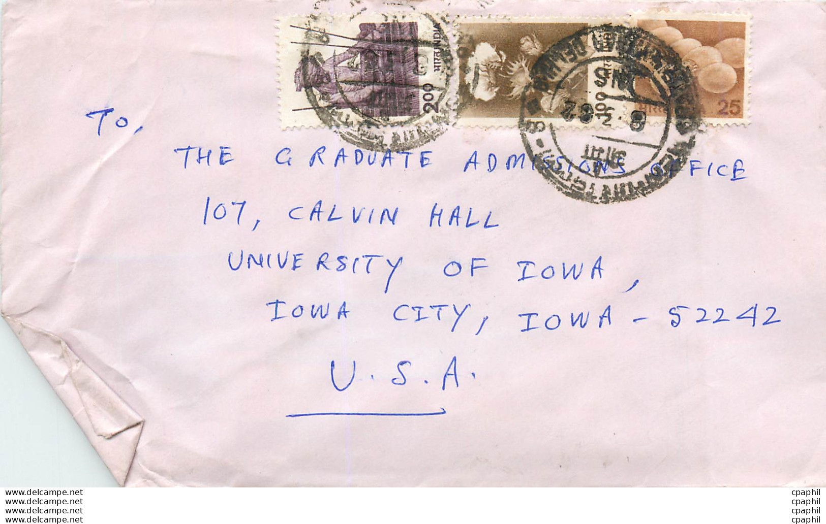 Lettre Cover Inde India University Iowa - Briefe U. Dokumente