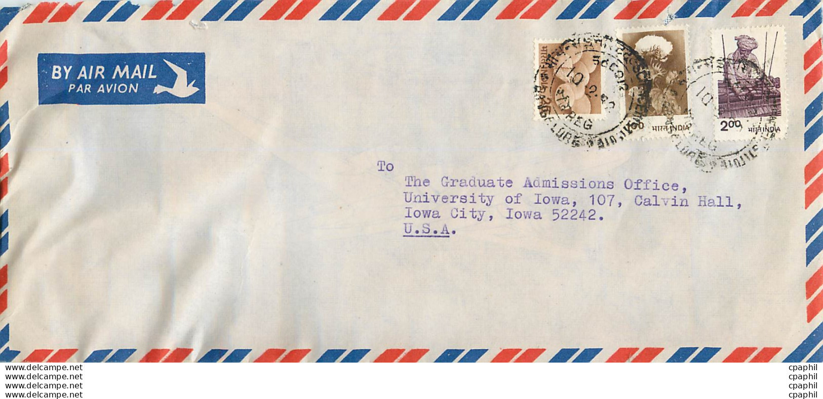 Lettre Cover For University Of Iowa Inde India - Storia Postale