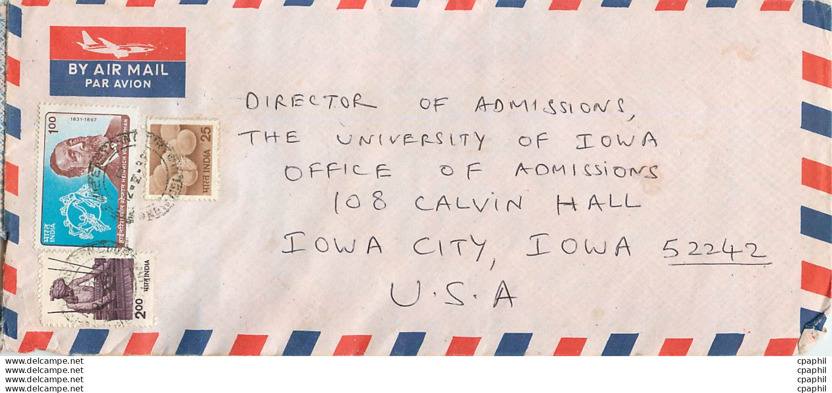 Lettre Cover For University Of Iowa Inde India - Cartas & Documentos