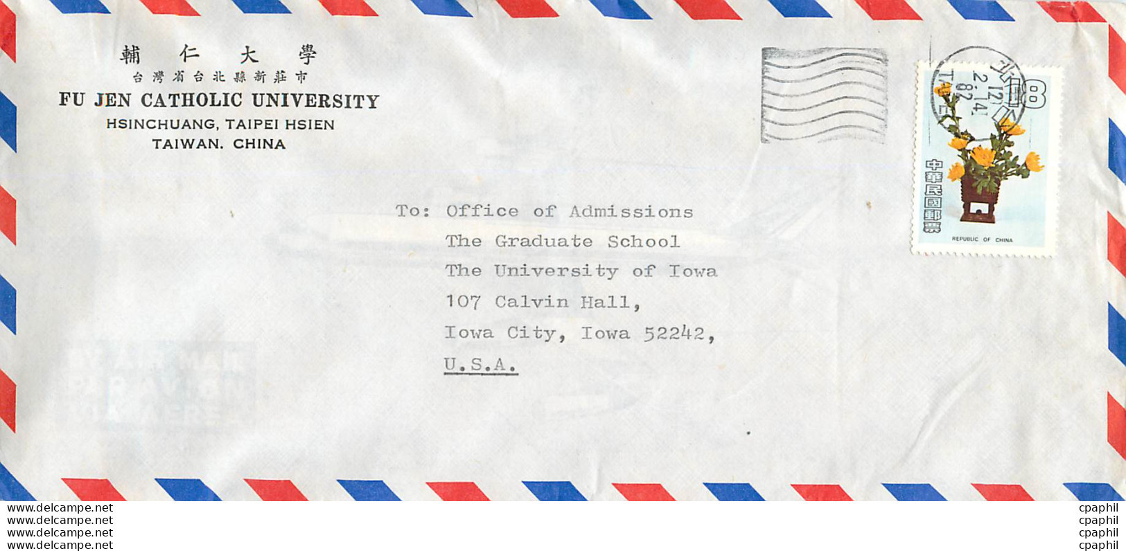 Lettre Cover For University Of Iowa Chine - Covers & Documents