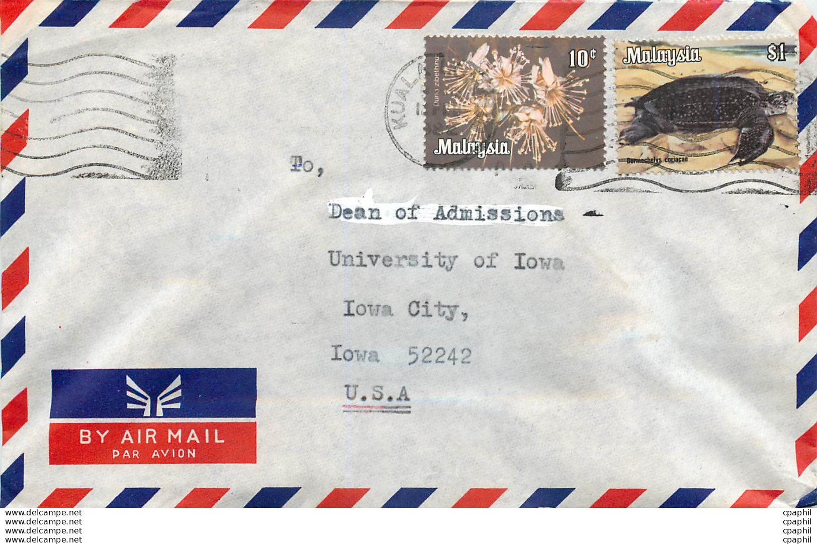 Lettre Cover For University Of Iowa Malaysia Turtle - Malaysia (1964-...)