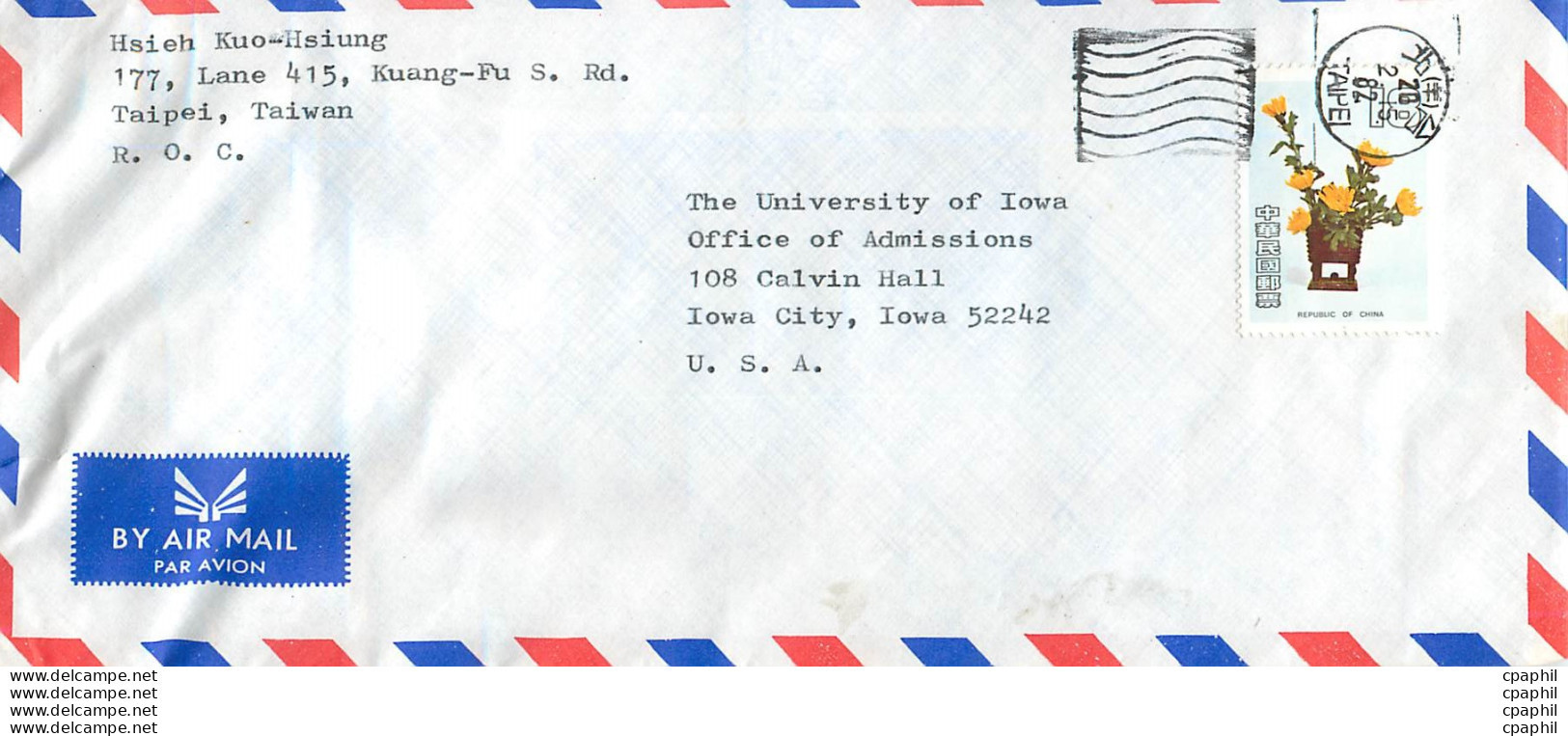 Lettre Cover For University Of Iowa Chine - Brieven En Documenten