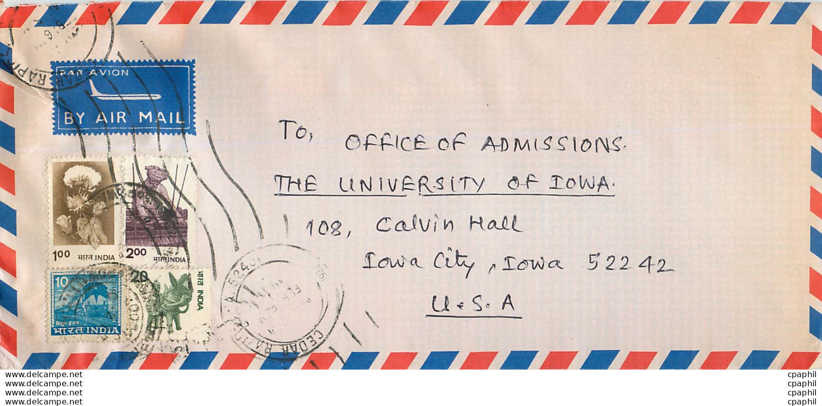 Lettre Cover For University Of Iowa Inde India - Covers & Documents