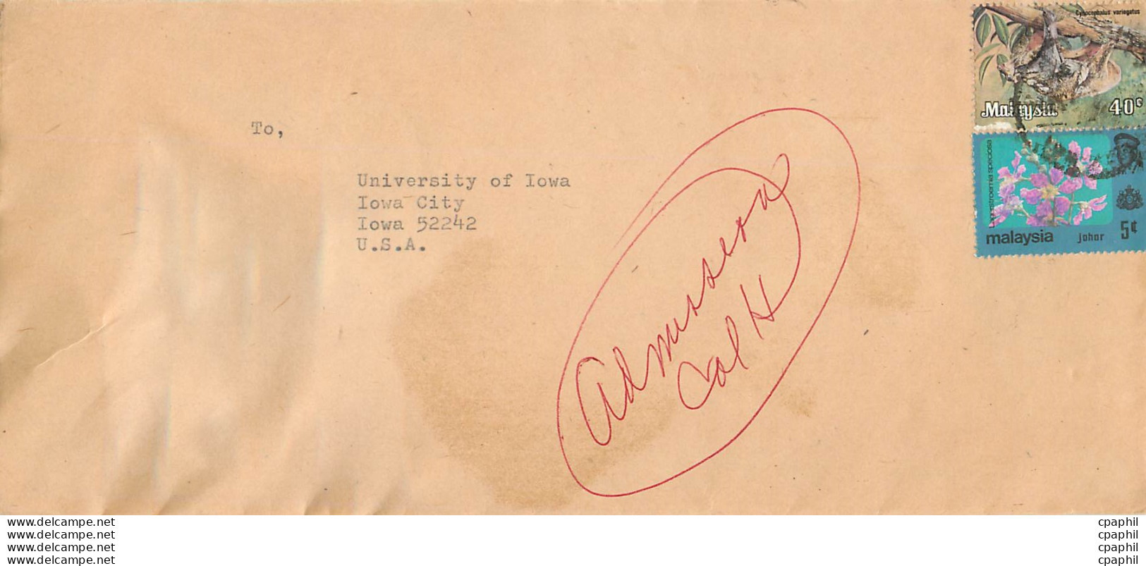 Lettre Cover For University Of Iowa Malaysia Turtle - Malaysia (1964-...)