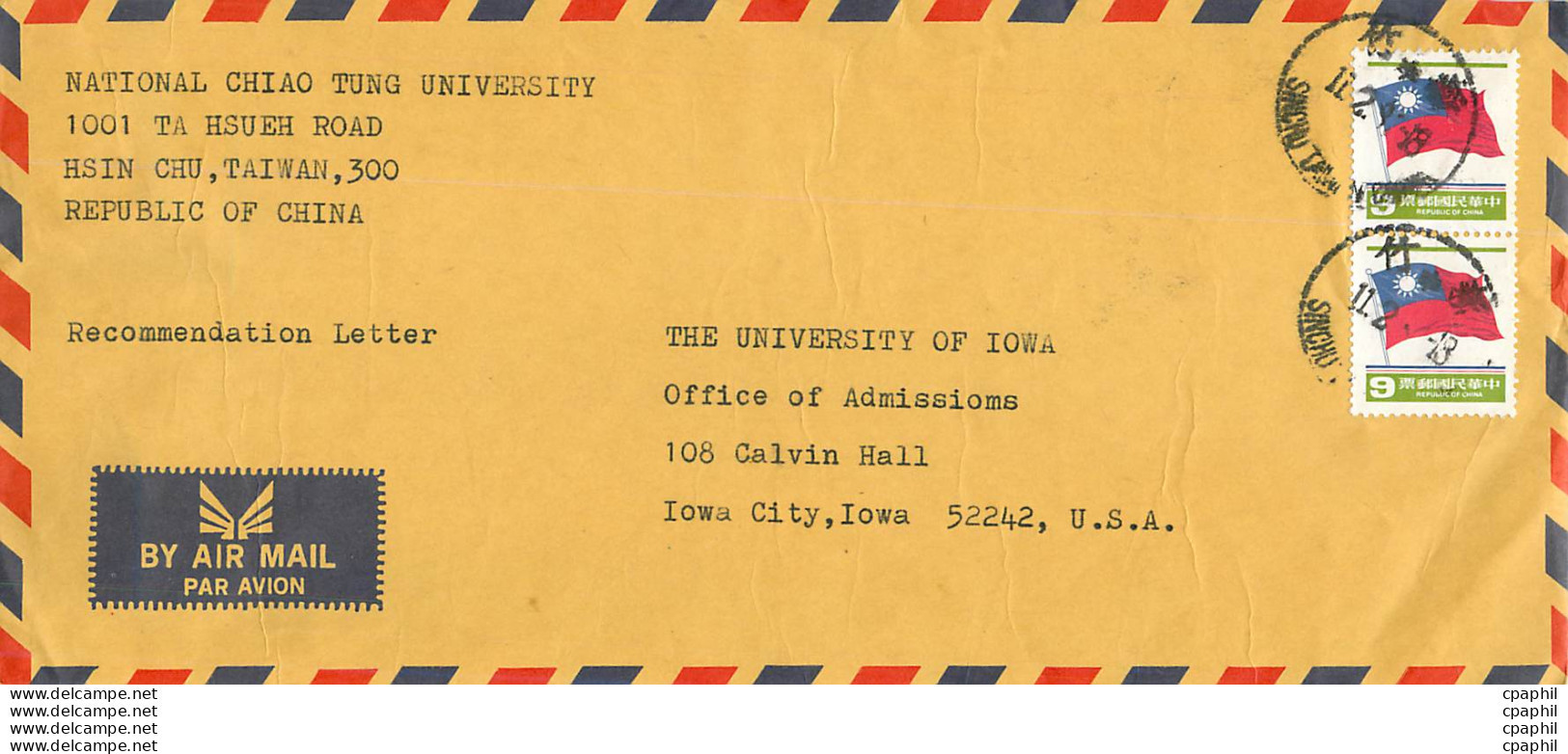 Lettre Cover For University Of Iowa Chine - Covers & Documents