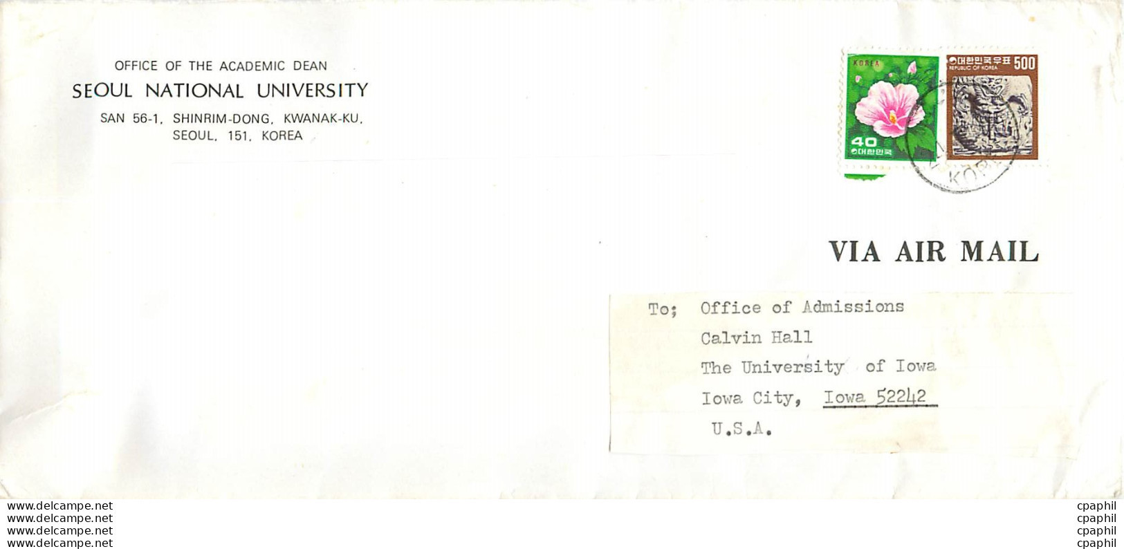 Lettre Cover For University Of Iowa Coree - Briefe U. Dokumente