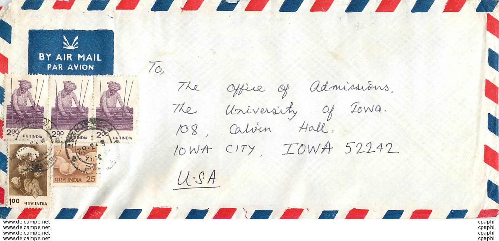 Lettre Cover Inde India University Iowa - Covers & Documents