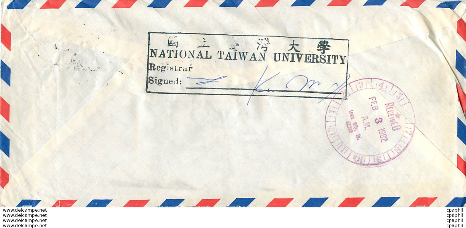 Lettre Cover Chine China University Iowa Taipei - Brieven En Documenten
