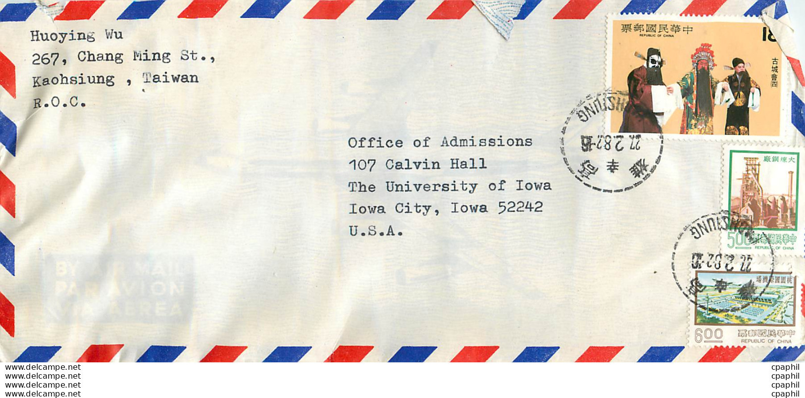 Lettre Cover Chine China University Iowa Taipei - Lettres & Documents