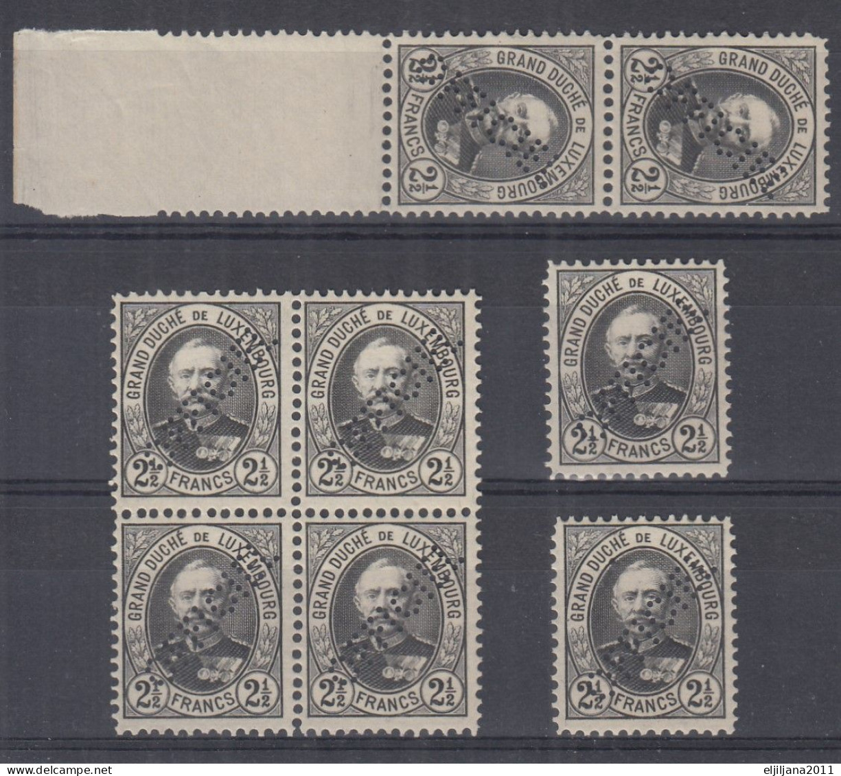 ⁕ Luxembourg 1899 ⁕ Official Perfin OFFICIEL 2 1/2 Francs Mi.74 ⁕ 8v MNH - Officials