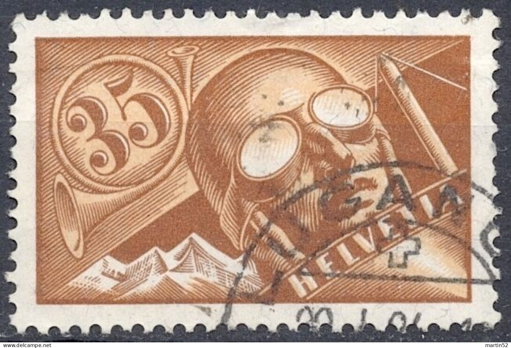 Schweiz Suisse 1923: Pilot / Aviateur (35) Zu Flug 6 Mi 181 Yv PA 6 Mit Stempel LUGANO 22.I.24 (Zu CHF 80.00) - Oblitérés