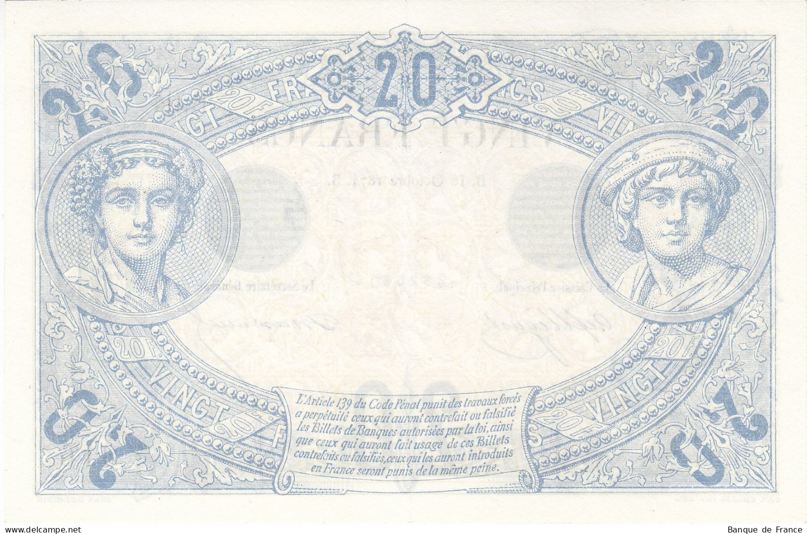 QUALITÉ RARE ! Billet 20 F NOIR Du 16 Octobre 1874 FAY 09.01 Alph. B.94 - SPL - 20 F 1874-1905 ''Noir''