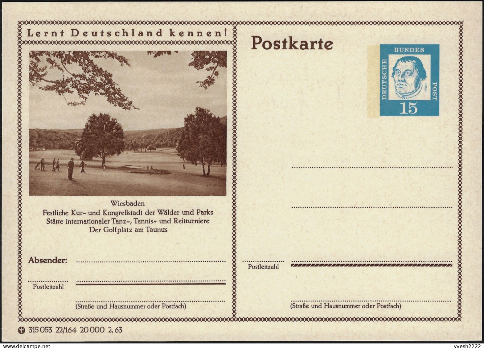 Allemagne 1963 Entier Postal Touristique. Wiesbaden, Ville De Cures Et De Congrès, Ses Forêts Et Parcs. Golf, Danse - Golf