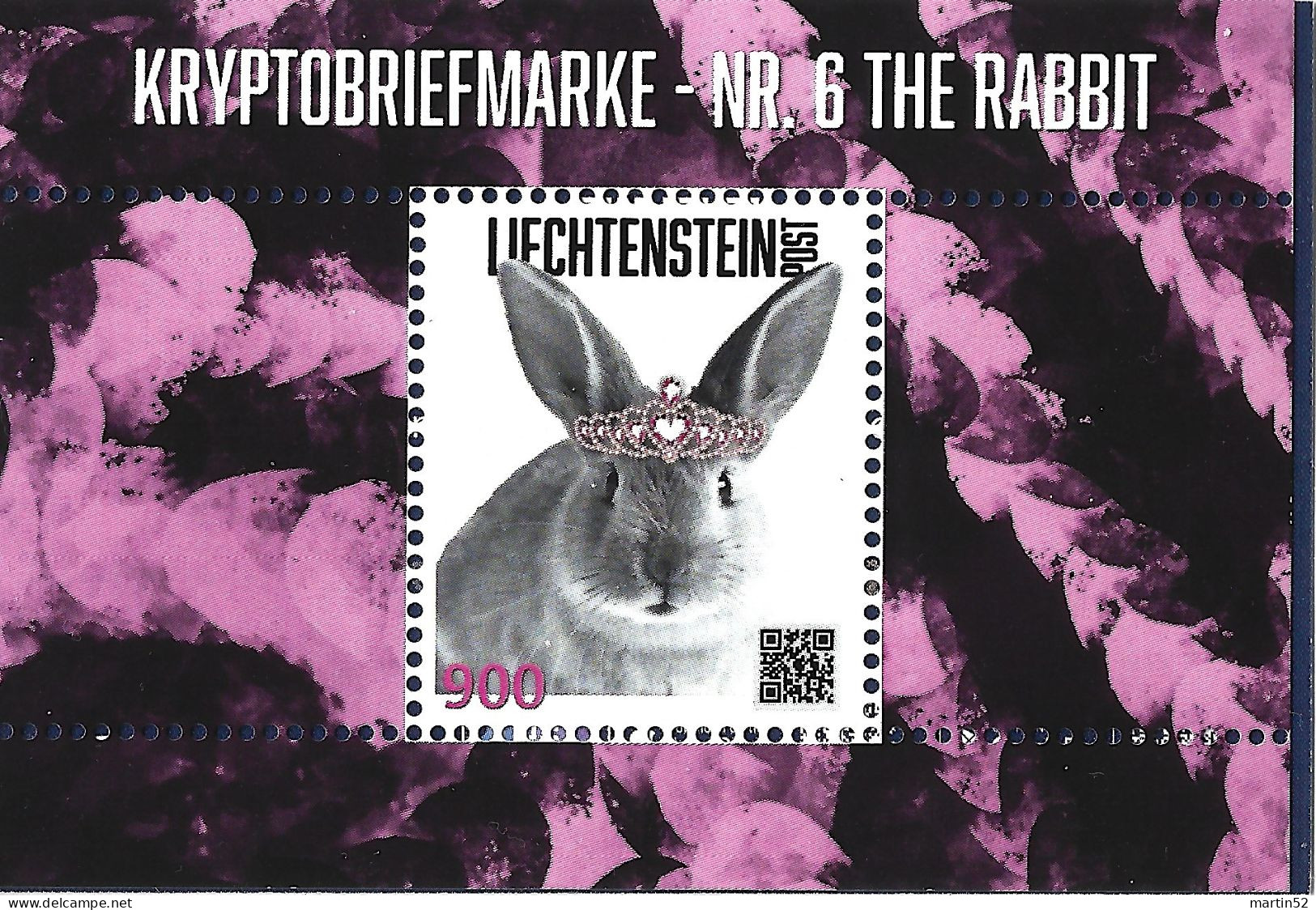 Liechtenstein 2023: Kryptomarke Nr. 6 "THE RABBIT" (900)  Diadem Lila (selbstklebend Autocollant Self-adhesive) ** MNH - Rabbits