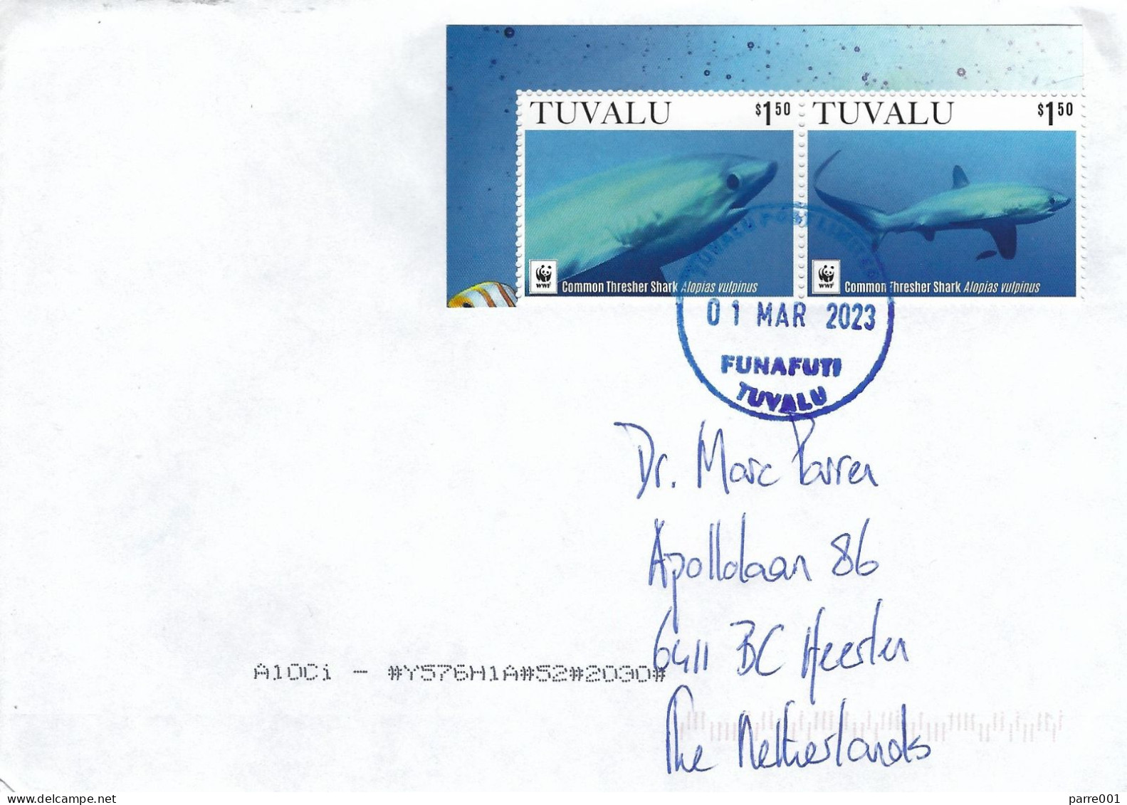 Tuvalu 2023 Funafuti WWF Common Thresher Shark Alopias Vulpinus Cover - Storia Postale