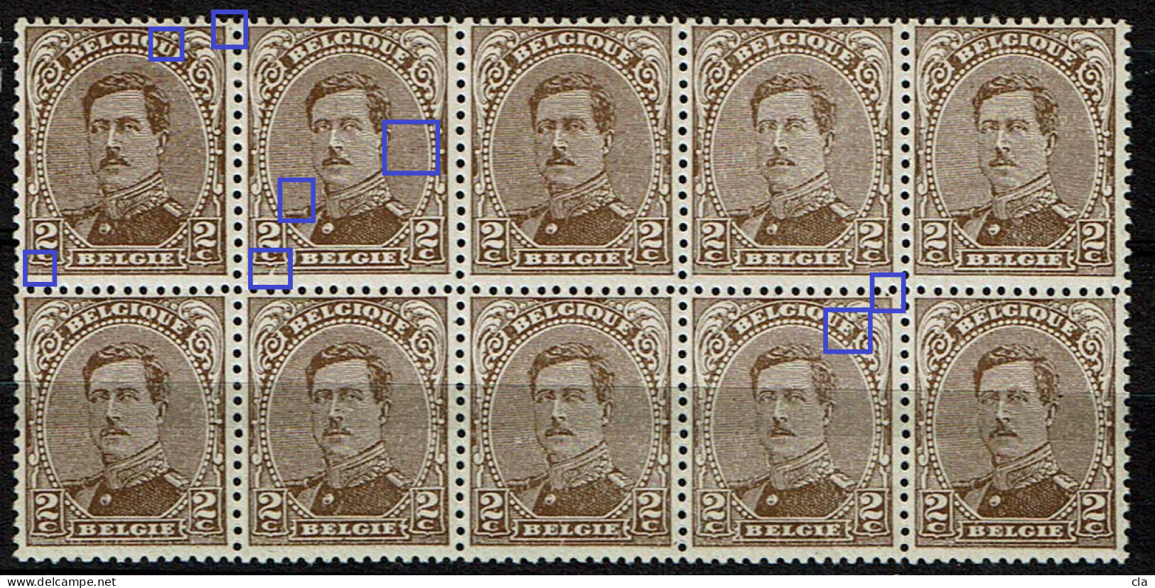 136  Bloc 10  (*)T1  Point U,blanc C Et Brun Coin  T2  Points Médaillon + LV 6  Griffe Oblique Sous C T9  Point Brun Et - 1901-1930