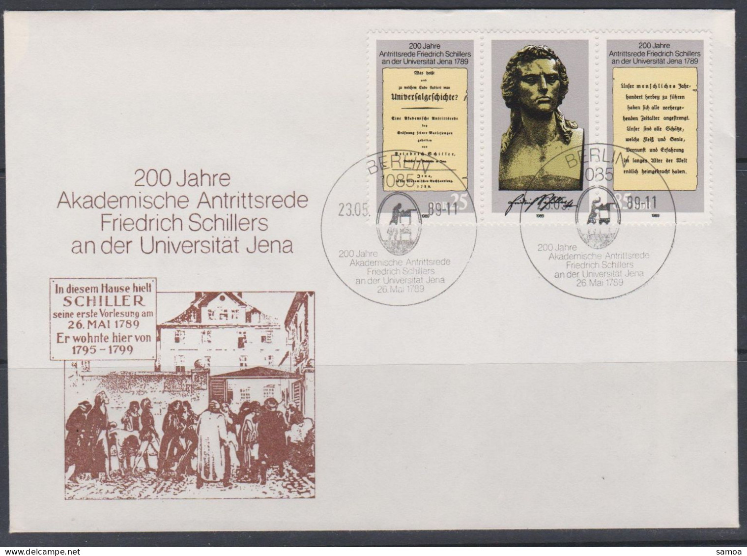 Allemagne RDA FDC 1989 2864A Triptyque Friedrich Schiller Université Jena - 1981-1990