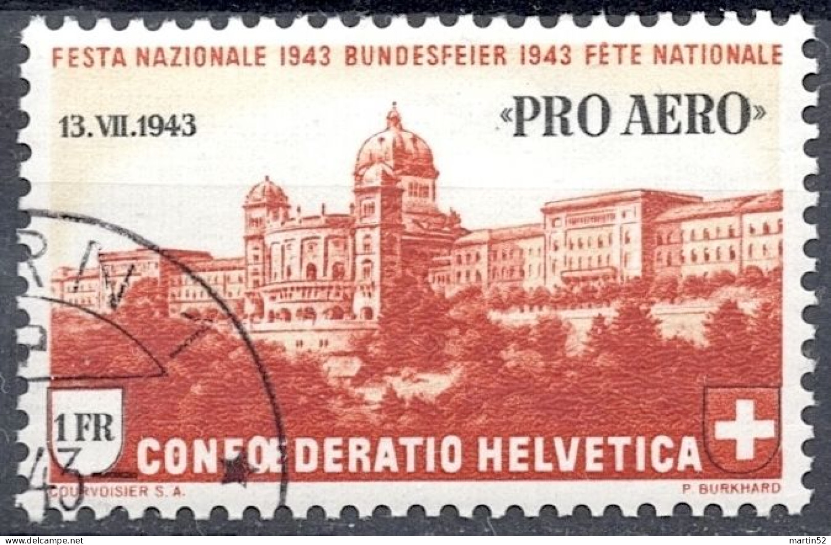 Schweiz Suisse 1943: "PRO AERO 1943" Zu F 36 Mi 422 Yv PA 36 Mit Stempel BERN 13.VII.43 (Zu CHF 15.00) - Oblitérés