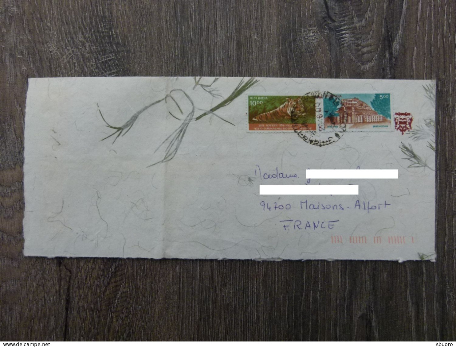 Full Cover From India (Umaid Bhawan, Jodhpur) To France.(Maisons-Alfort). 29-10-2000. Tiger And Sanchi Stupa - Storia Postale