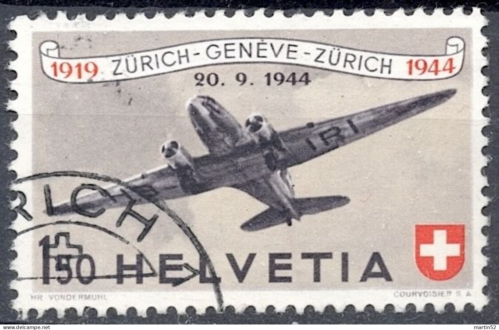 Schweiz Suisse 1944: PRO AERO Douglas DC3 Zu 40 Mi 438 Yv PA39 Mit Eck-Stempel ZÜRICH 20.IX.44 (Zu CHF 28.00) - Gebraucht