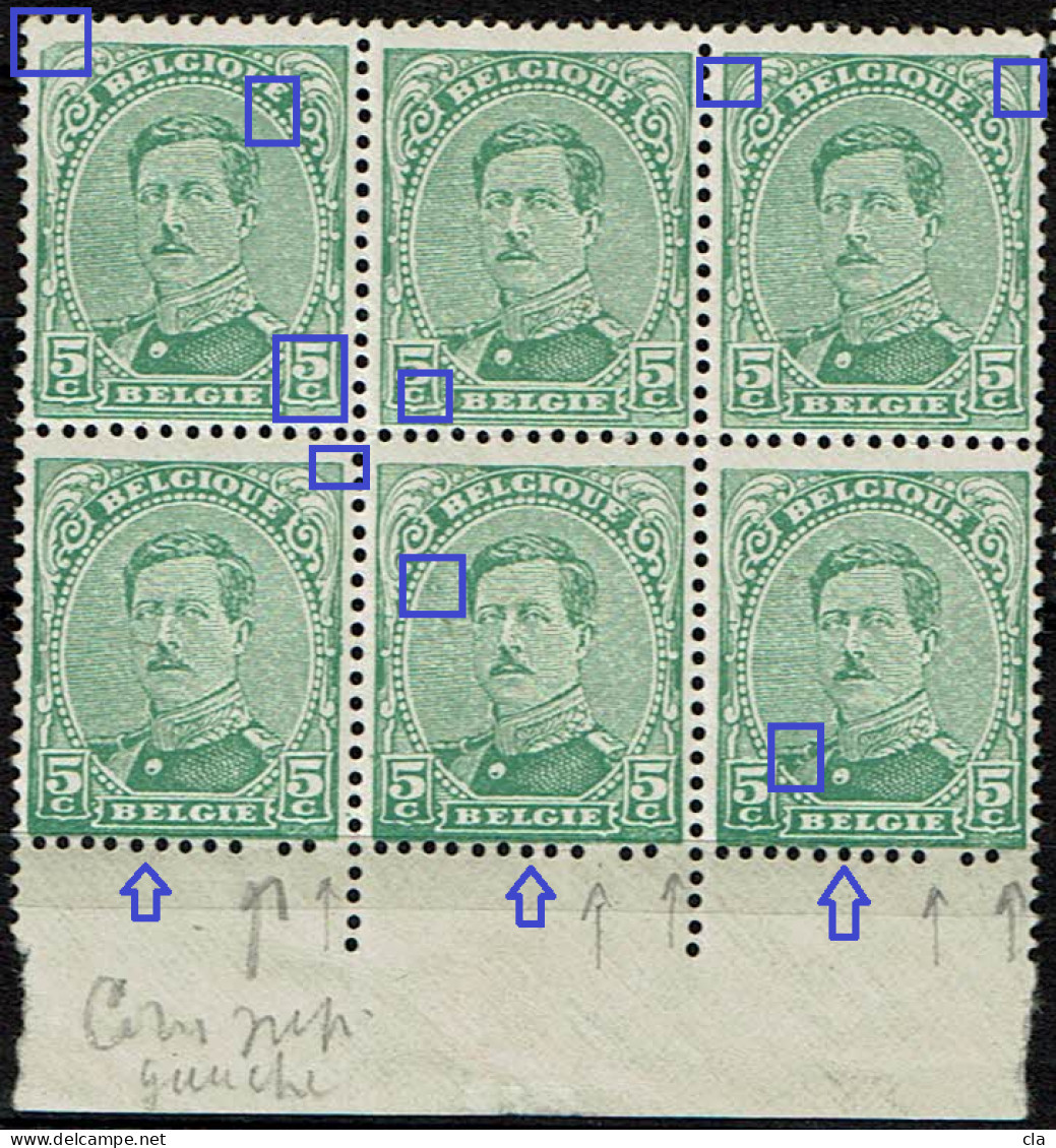 137A Bloc 6 ** T2 *  T1 LV 68  Coin Et Perle 20 Liée Au Centre Et Point 5 Droit  T2  Point C  T3  Points Blancs  T4/5/6 - 1901-1930