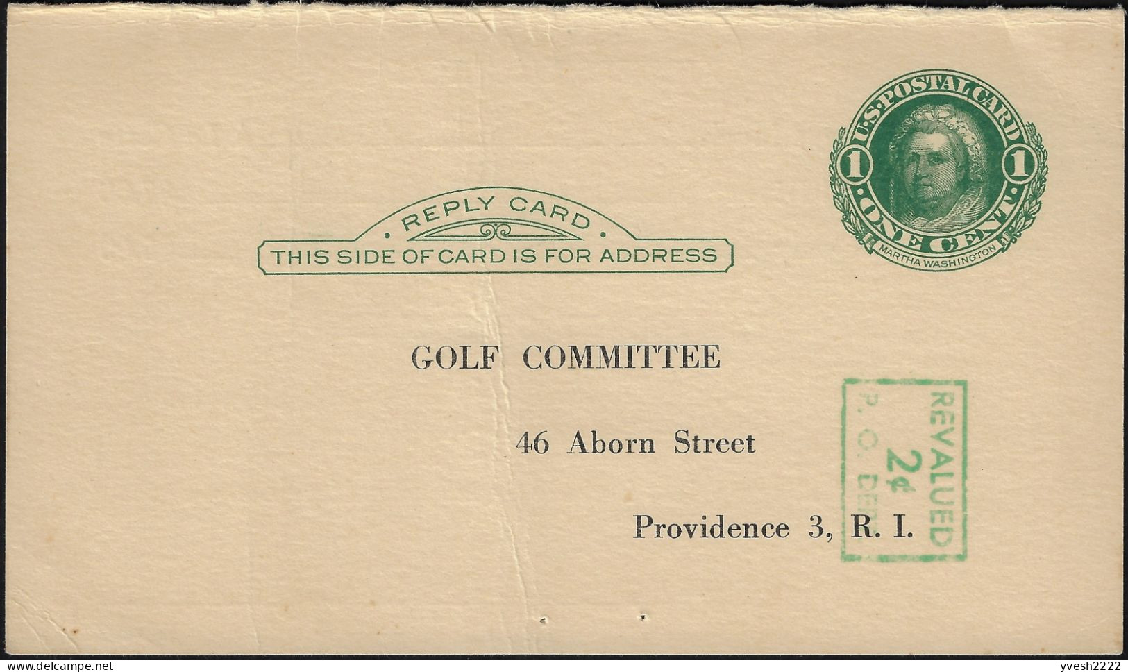 États-Unis USA 1952. Entier Postal, Carte Réponse Repiquée. Golf Committee, Kickers Handicap. Pawtucket Golf Club - Golf