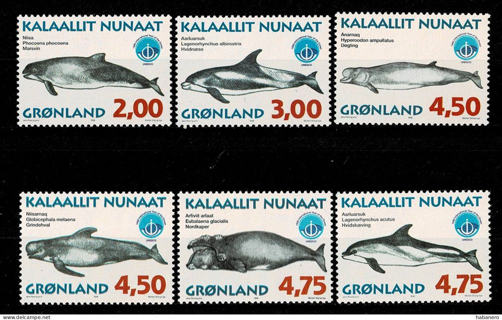 GREENLAND 1998 Mi 316-321 WHALES MINT STAMPS ** - Neufs