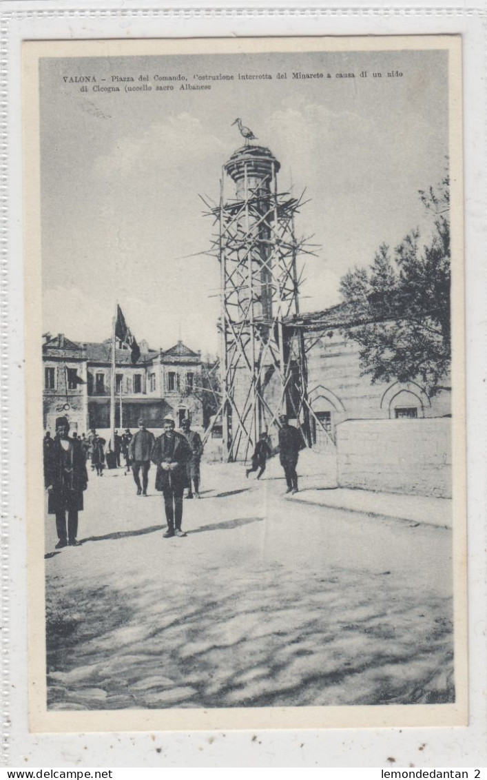 Valona - Vlorë. Piazza Del Comando, Costruzione Interrotta Del Minareto A Causa Di Un Nido Di Cicogna. * - Albanie