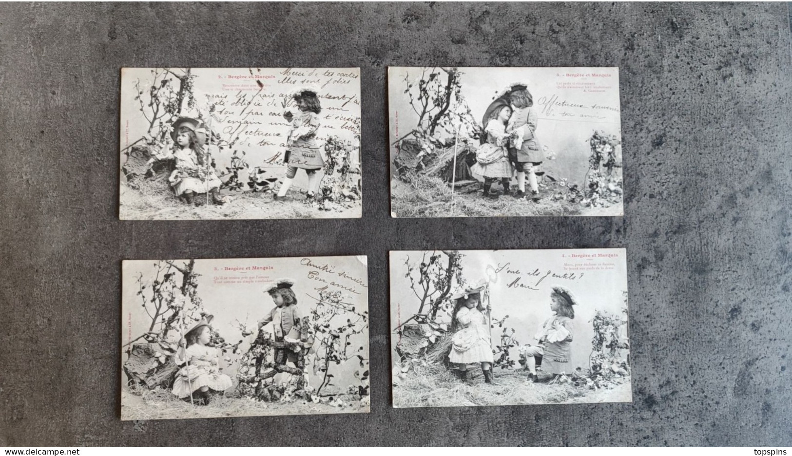 BERGERET NANCY LOT 4 CARTE POSTALE CP FANTAISIE AMOUR ENFANTS BERGERE ET MARQUIS 1905 TBE - Colecciones Y Lotes