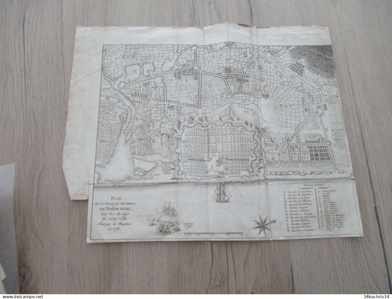 M45 Plan De L Ville Pondichéry Lors De Son Siège En 1778 En L'état - Geographical Maps