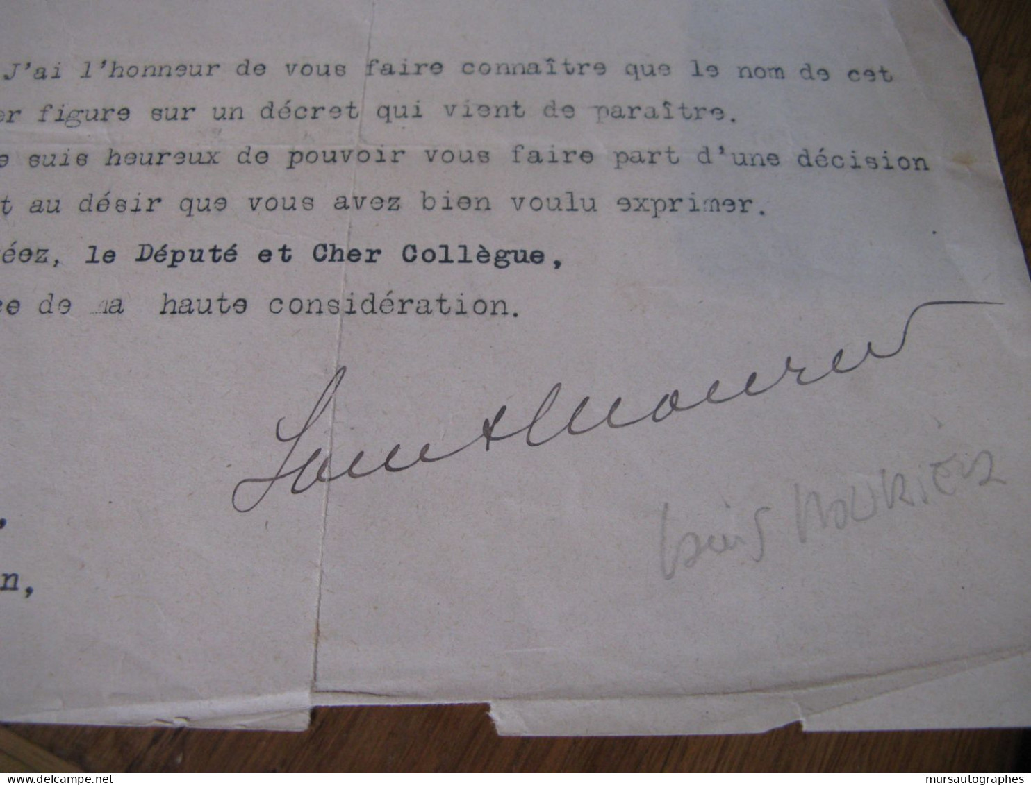 LOUIS MOURIER & HENRY PATE Autographe Signé 1919 MEDECINE DEPUTE GARD SEINE - Politisch Und Militärisch