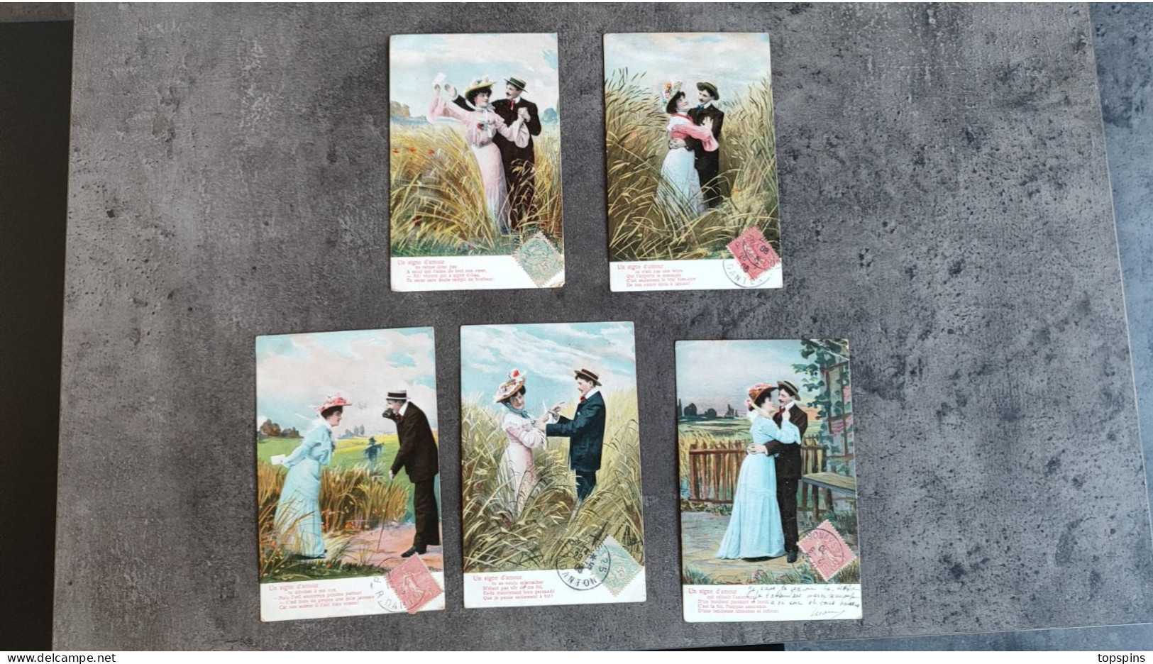 LOT 5  CARTE POSTALE CP FANTAISIE COUPLE UN SIGNE D' AMOUR  1906 TBE - Colecciones Y Lotes