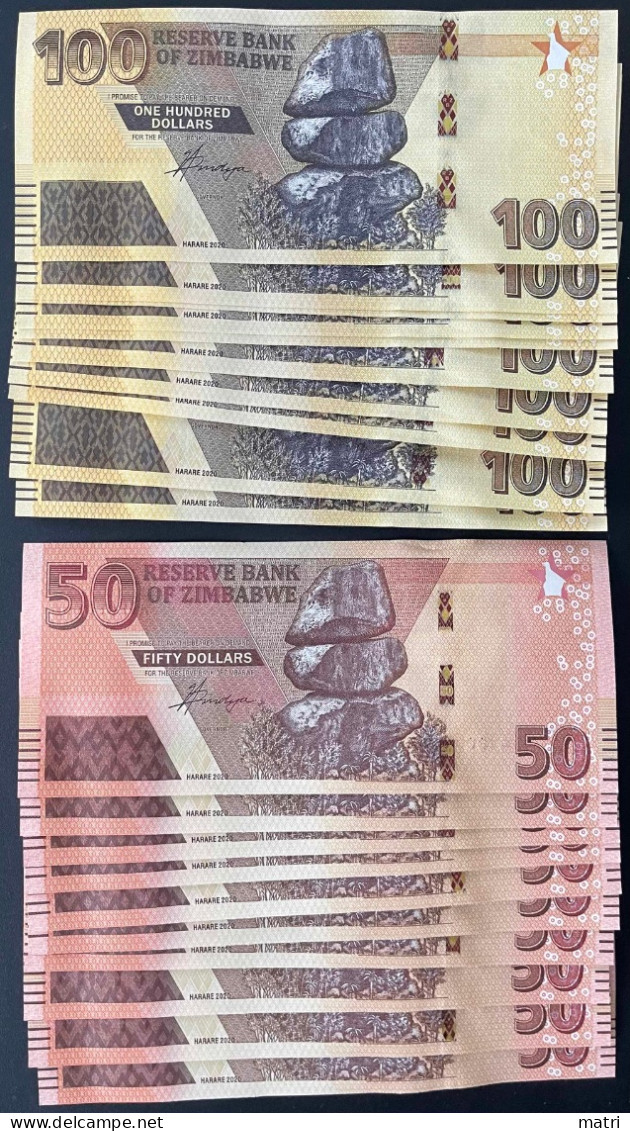 Zimbabwe 100+50  Dollars 2020 P#W105,106 UNC X10 Sets - Zimbabwe