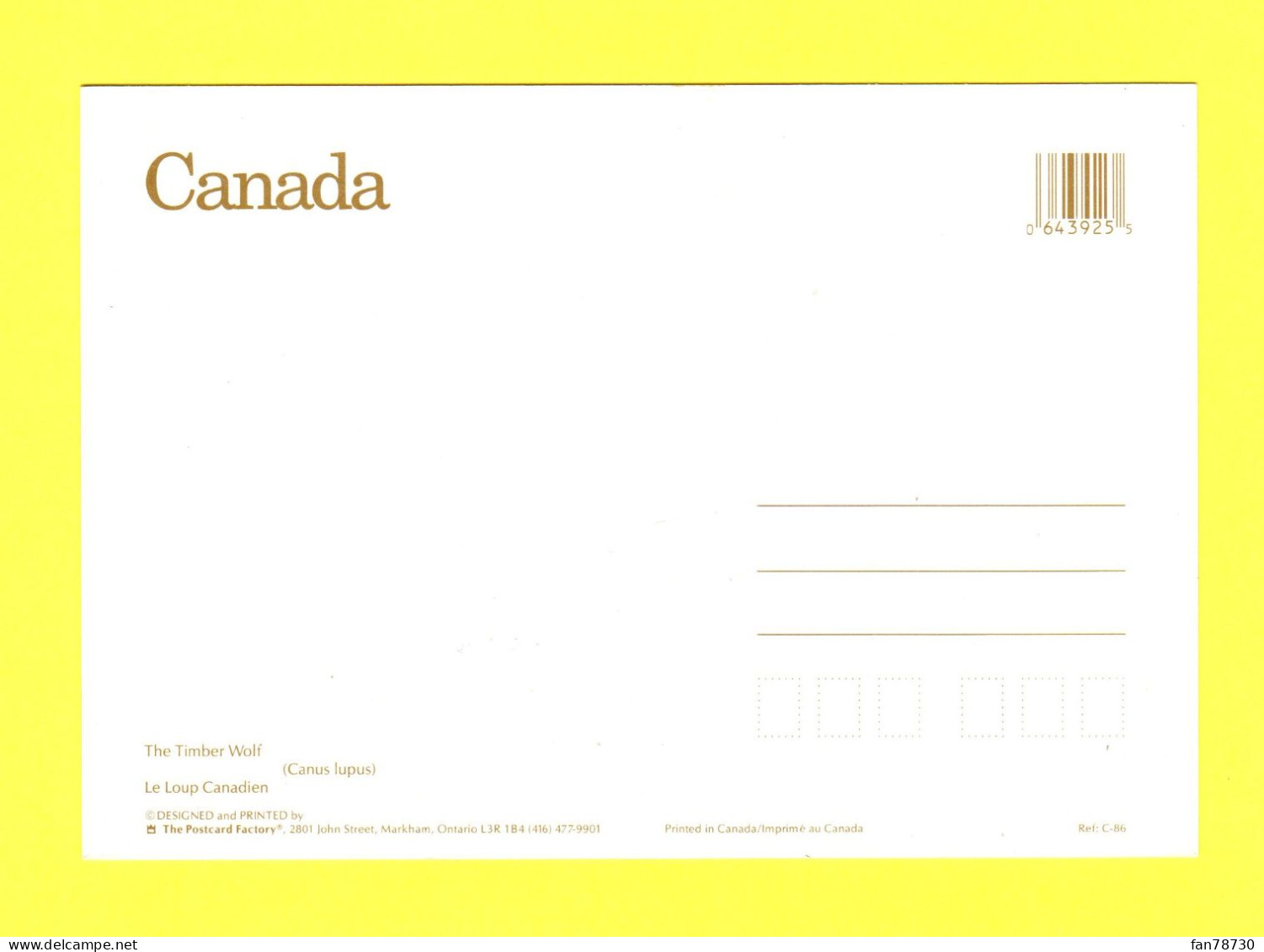 Canada - Le Loup Canadien (Canus Lupus) The Timber Wolf - Frais Du Site Déduits - Modern Cards