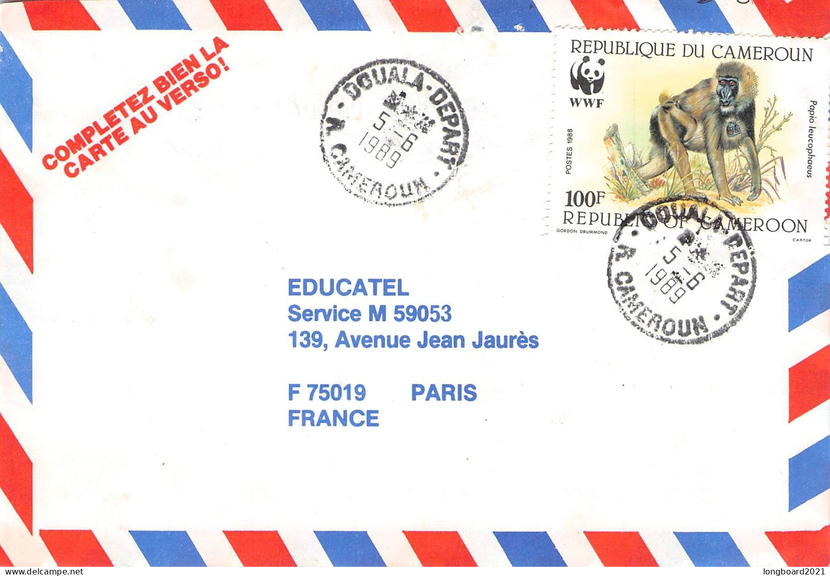 CAMEROON - AIRMAIL 1989 - PARIS / 4644 - Cameroun (1960-...)