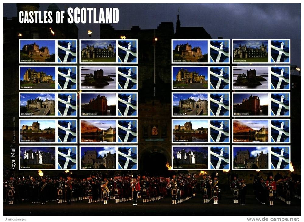 GREAT BRITAIN - 2009  CASTLES OF SCOTLAND  GENERIC SMILERS SHEET   PERFECT CONDITION - Fogli Completi